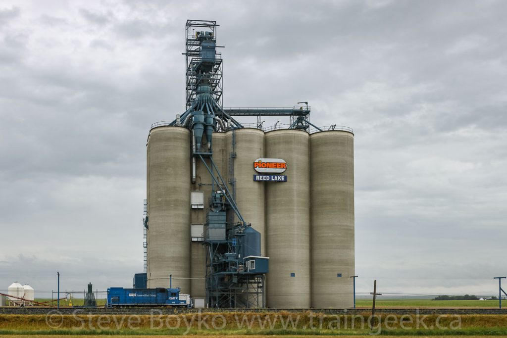 Reed Lake grain elevator and locomotive, August 2010.