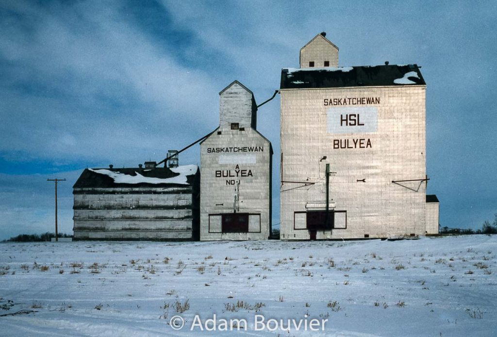 Grain elevator in Bulyea, SK. Feb. 2005. Contributed by Adam Bouvier.