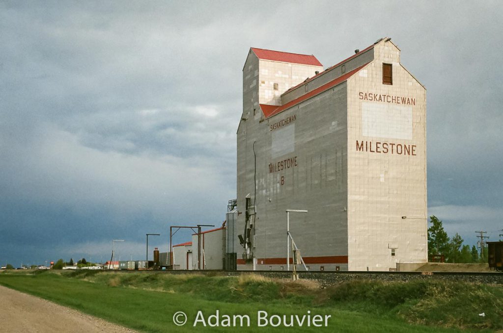 Milestone, SK grain elevator, May 2017. Contributed by Adam Bouvier.