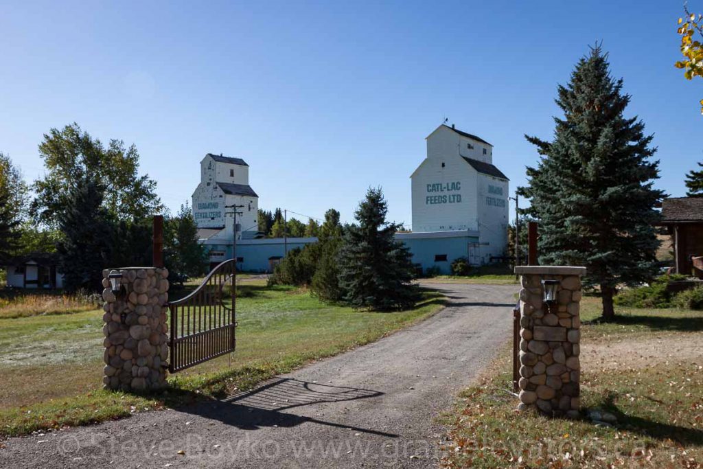 Two grain elevators in De Winton, Alberta. September 2017.