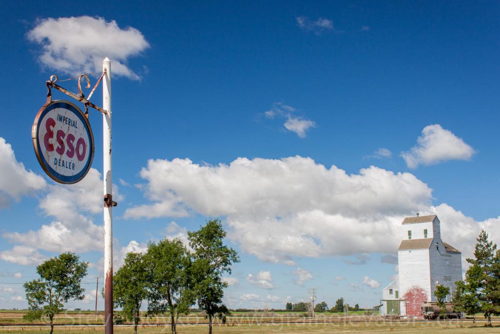 Osage grain elevator and an Esso sign, August 2015