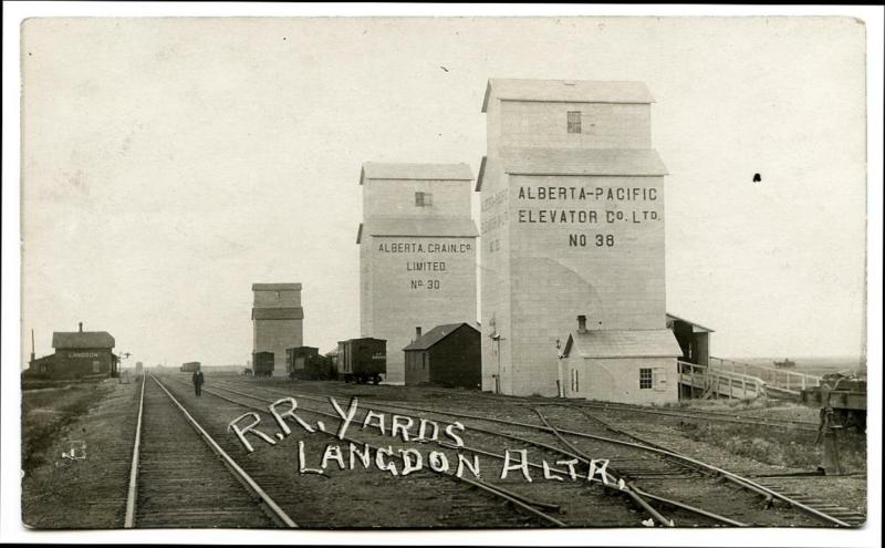 Grain elevators in Langdon, AB, 1912