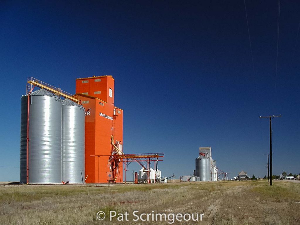 Gravelbourg, SK grain elevators, September 2002. Contributed by Pat Scrimgeour.