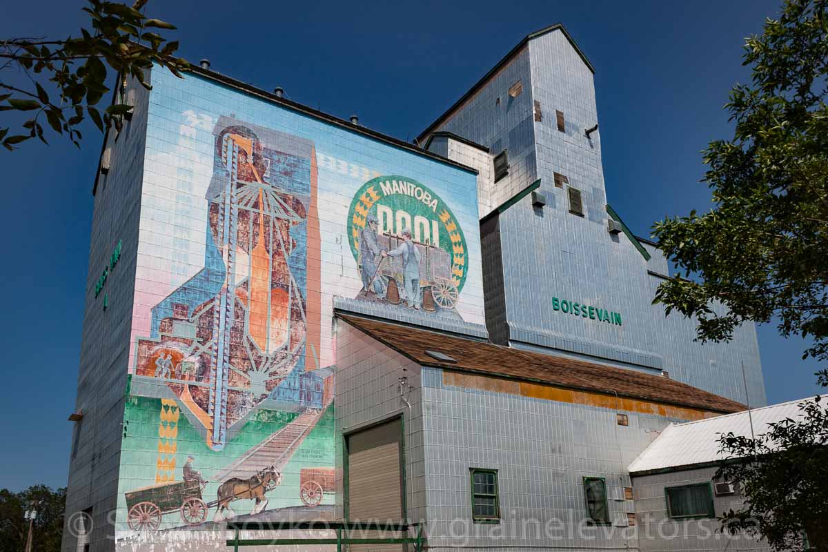 Mural on former Pool "A" grain elevator in Boissevain, MB, Aug 2014. Contributed by Steve Boyko.