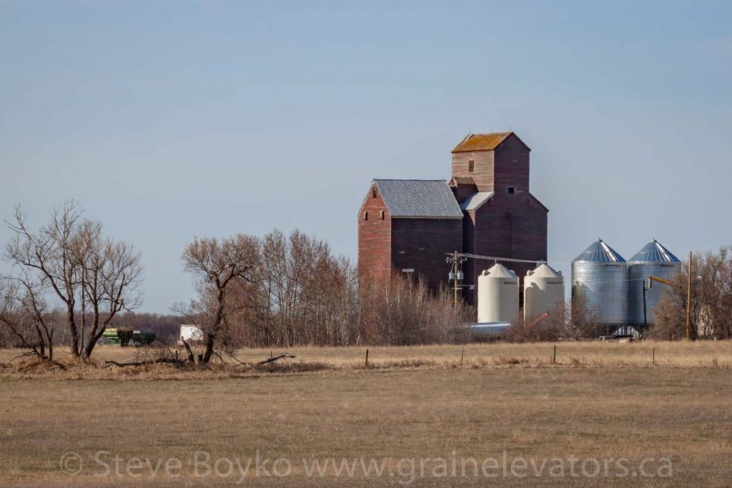 Bradwardine, MB grain elevator, April 2016. Contributed by Steve Boyko.