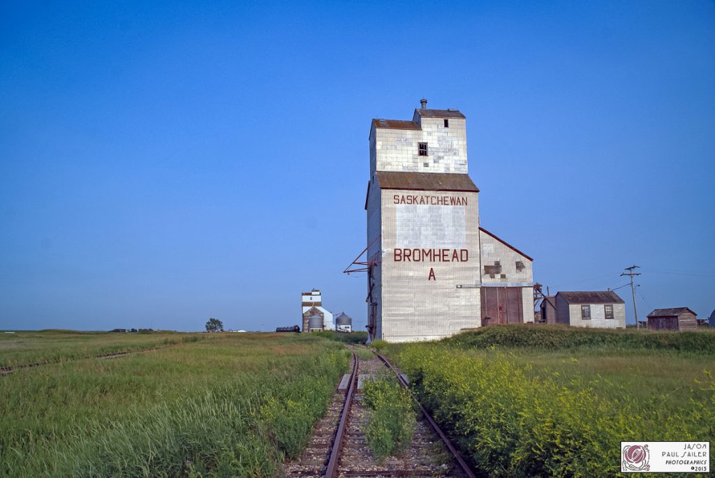 Grain elevators in Bromhead, SK, July 2015. Contributed by Jason Paul Sailer.