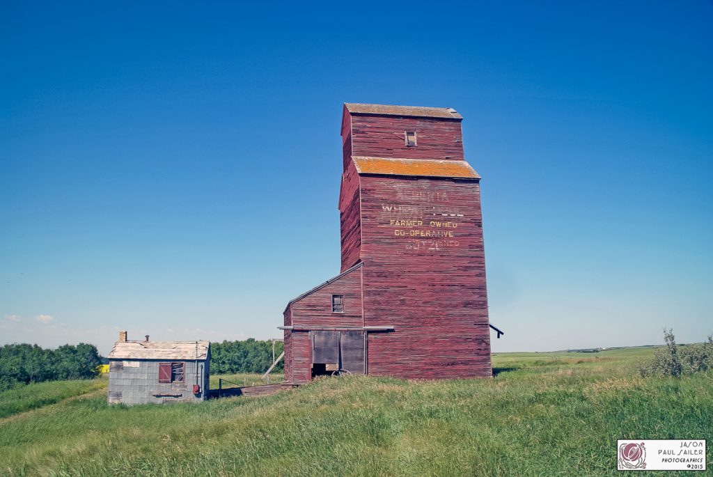 The grain elevator at Butze, AB, April 2014. Contributed by Jason Paul Sailer.