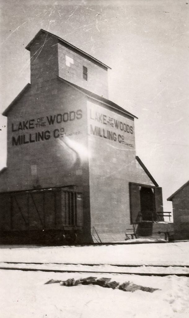 Lake of the Woods grain elevator in Dunrea, MB, circa 1937-1938. Photographer unknown.