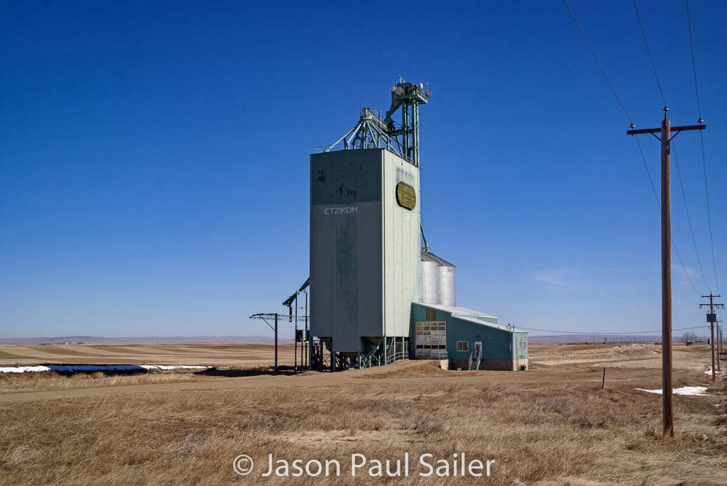 Grain elevator in Etzikom, AB, March 2015. Contributed by Jason Paul Sailer.