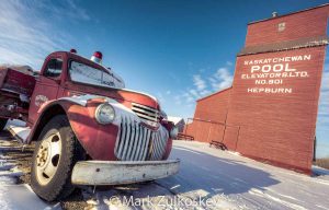 Truck and grain elevator in Hepburn, SK. Contributed by Mark Zulkoskey.