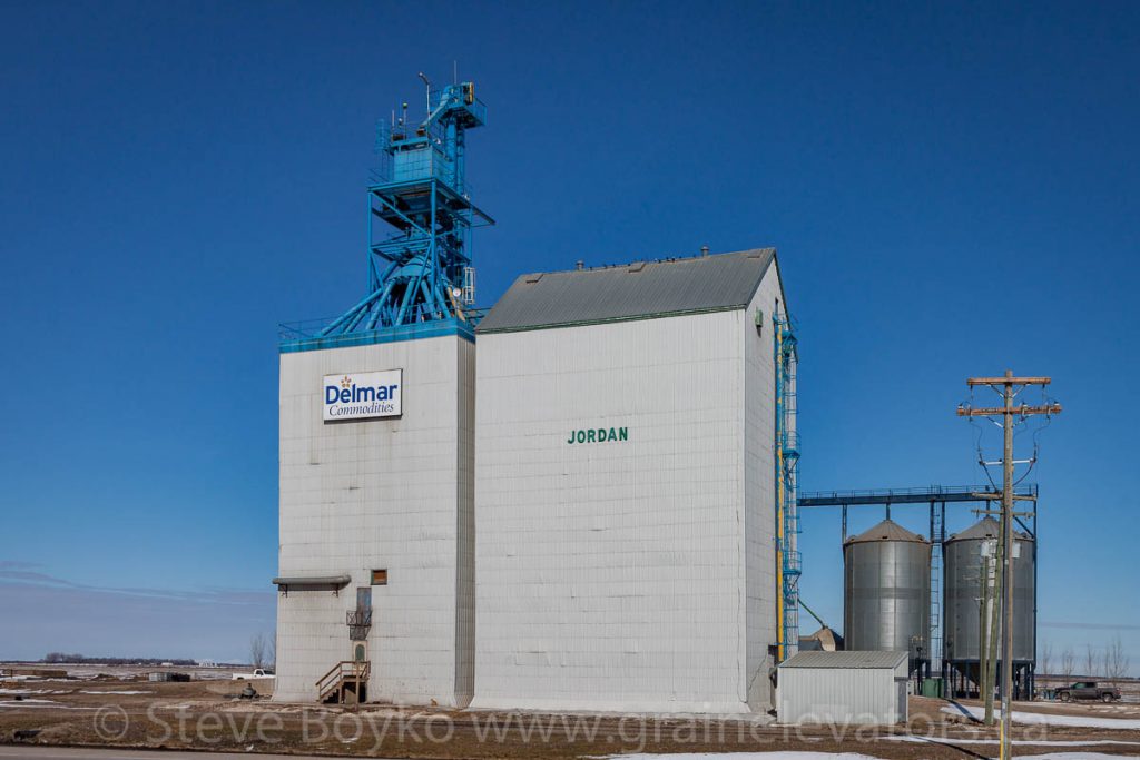 The Delmar Commodities grain elevator at Jordan, MB, March 2016. Contributed by Steve Boyko.