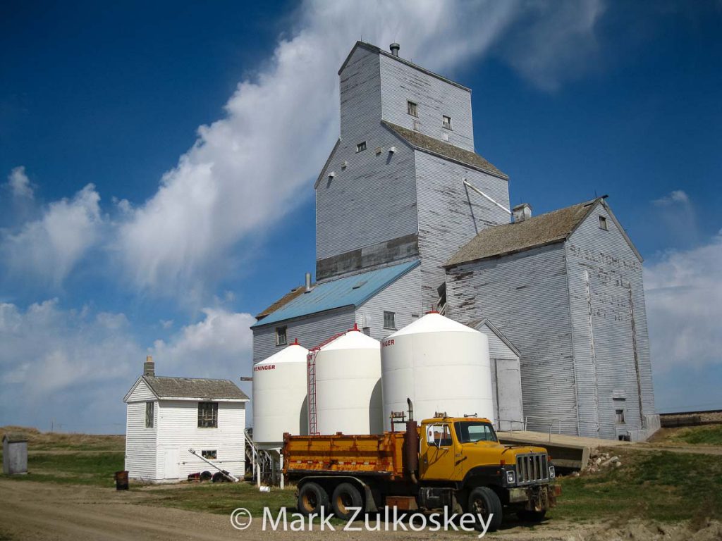 Grain elevator in Battrum, SK. Contributed by Mark Zulkoskey.