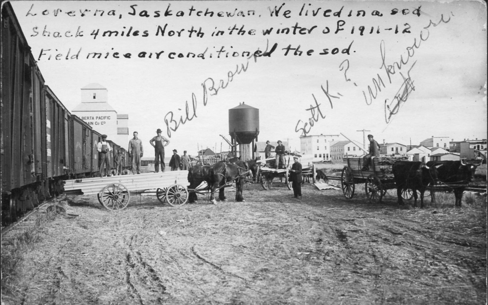 Grain loading in Loverna, SK. From www.prairie-towns.com.