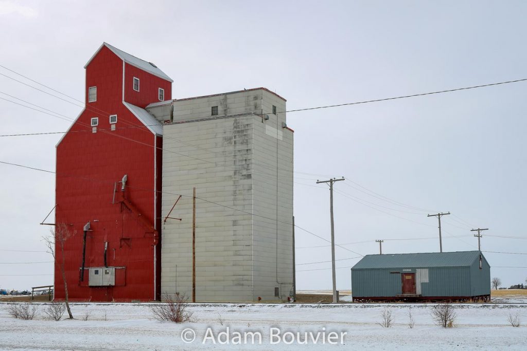 Grain elevator and annex at Davidson, SK, Feb 2018. Contributed by Adam Bouvier.