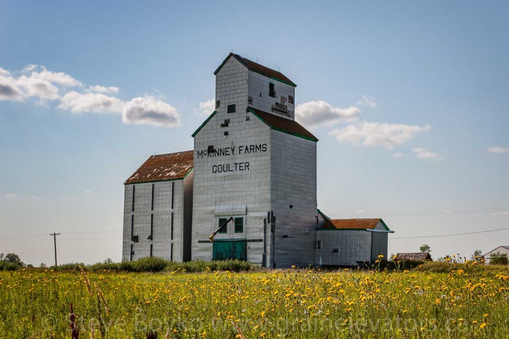 McKinney Farms grain elevator in Coulter, MB, Aug 2014. Contributed by Steve Boyko.