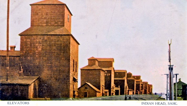 Old photo of grain elevators in Indian Head, SK.