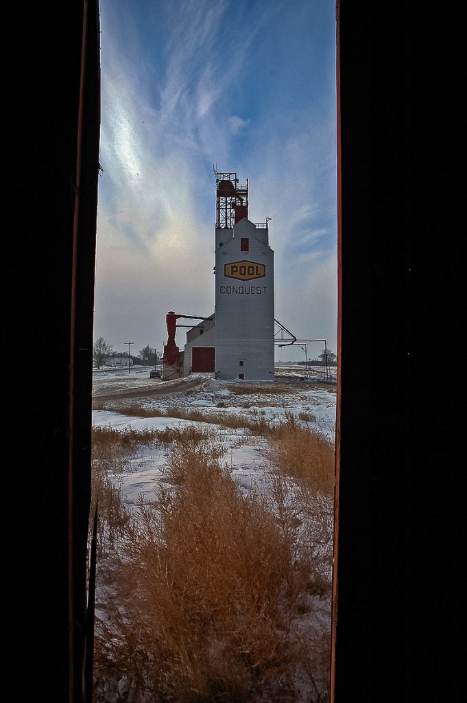 Saskatchewan Wheat Pool grain elevator in Conquest, SK, Jan 2007. Copyright by Gary Rich.