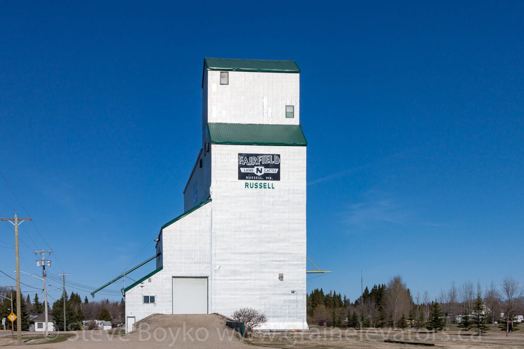 Grain elevator in Russell, MB, Apr 2016. Contributed by Steve Boyko.