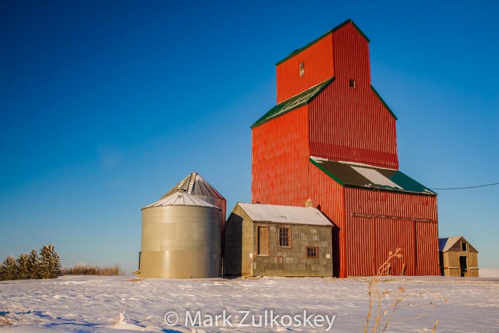 Rutland, SK grain elevator, 2014. Contributed by Mark Zulkoskey.