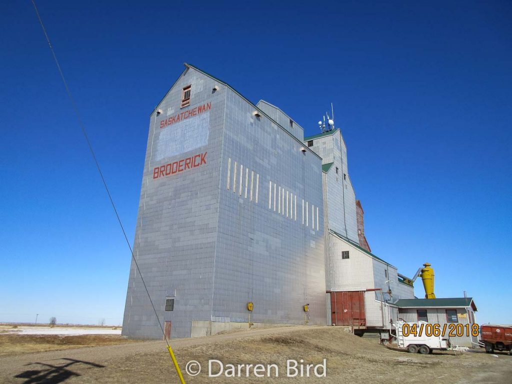 The Broderick, SK grain elevator, Apr 2018. Contributed by Darren Bird.