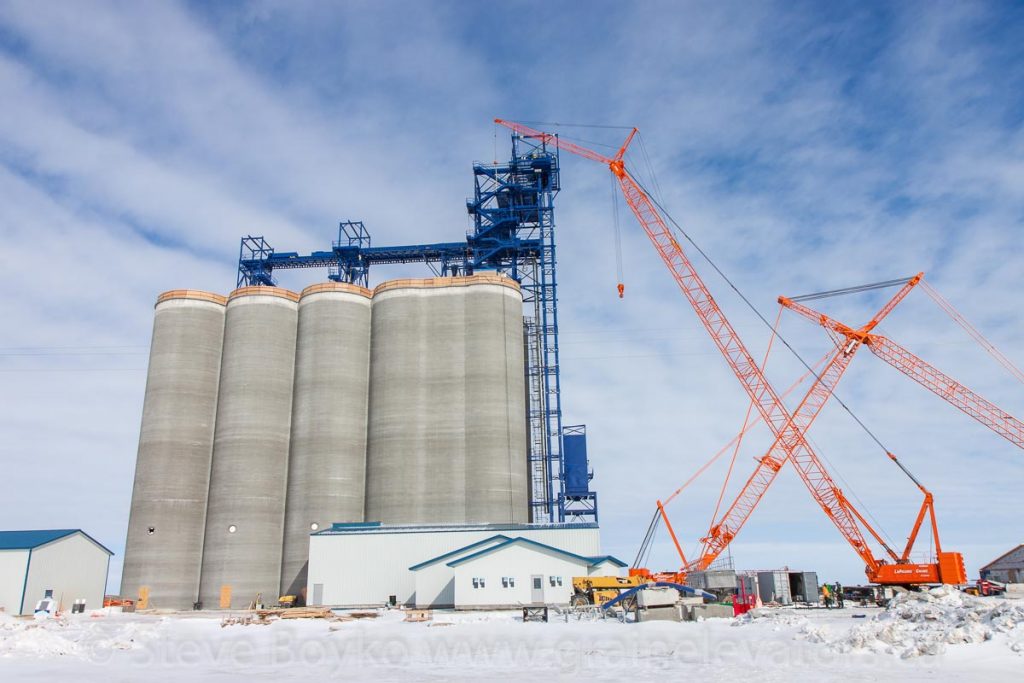 Ste. Agathe grain elevator under construction, Feb 2016. Contributed by Steve Boyko.