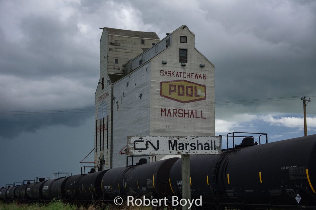 The Marshall, SK grain elevator, 2018. Contributed by Robert Boyd.