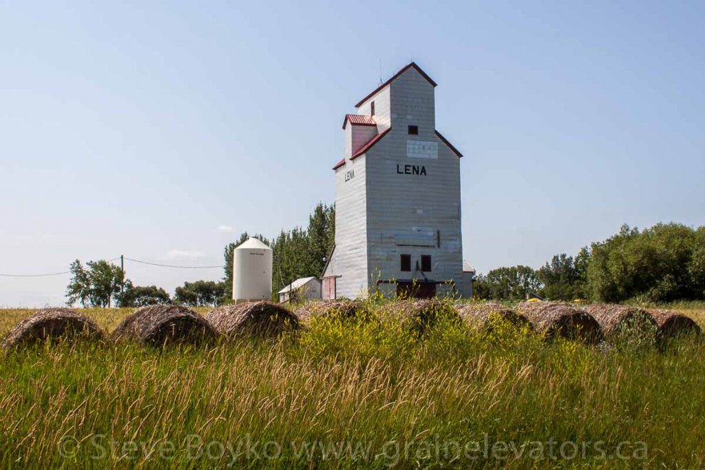 The grain elevator in Lena, Manitoba, Aug 2014. Contributed by Steve Boyko.