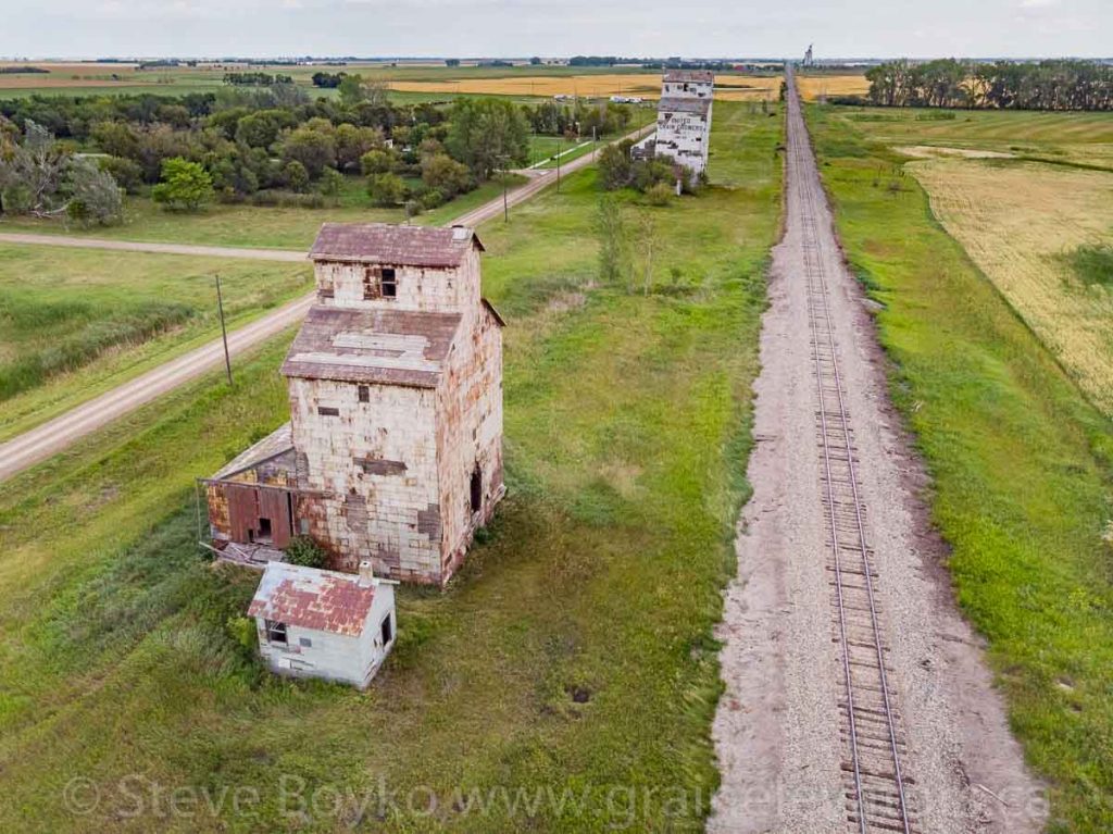 Aerial view of Elva's grain elevators