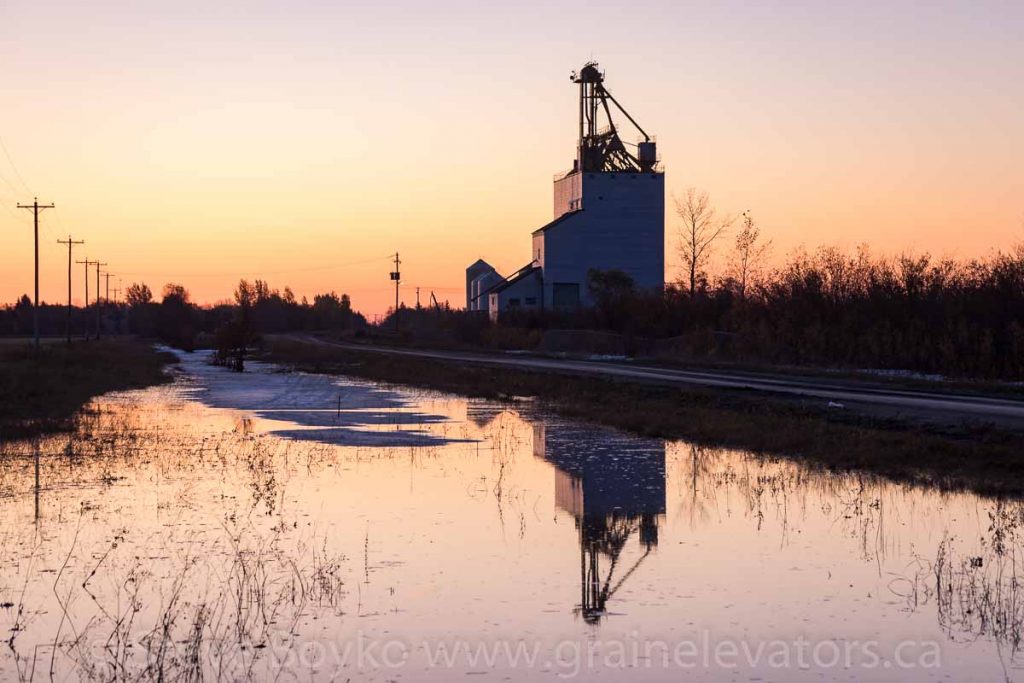 Sunrise view of the Elie grain elevator, Oct 2019. Contributed by Steve Boyko.