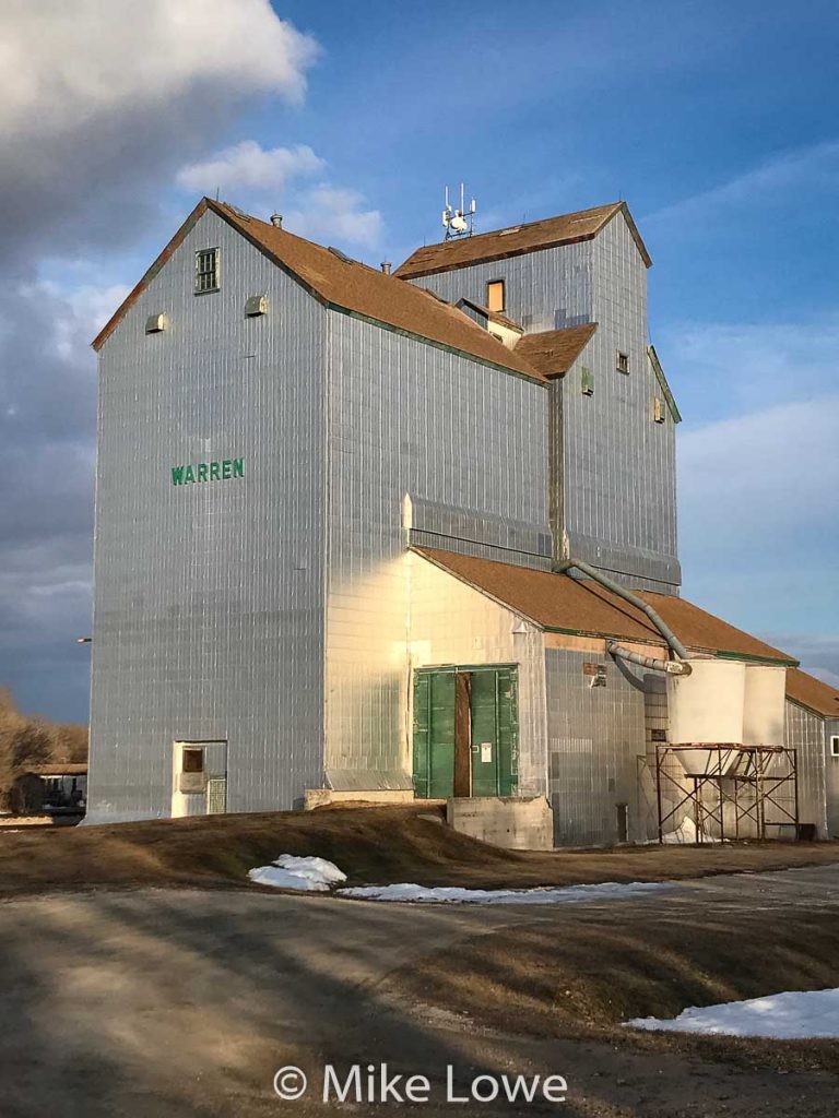 Warren, MB grain elevator, April 2019. Contributed by Mike Lowe.