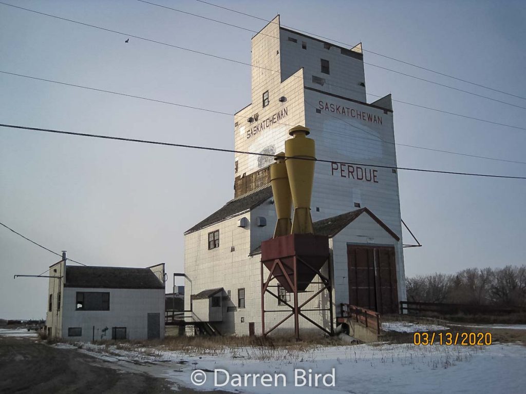 The grain elevator in Perdue, SK, March 2020. Contributed by Darren Bird.
