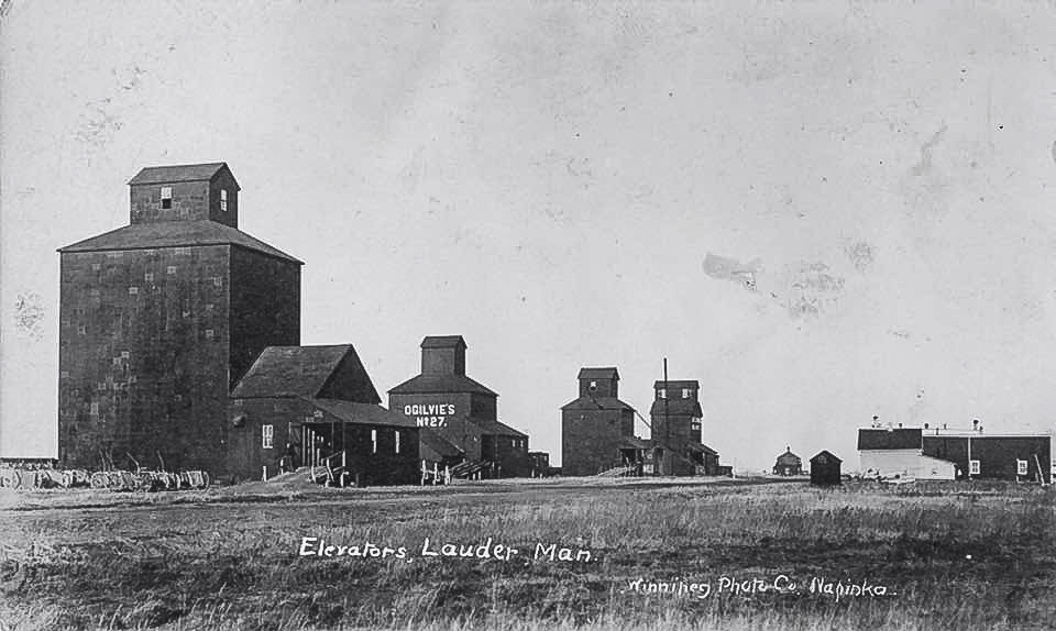 Grain elevators in Lauder, MB, date unknown