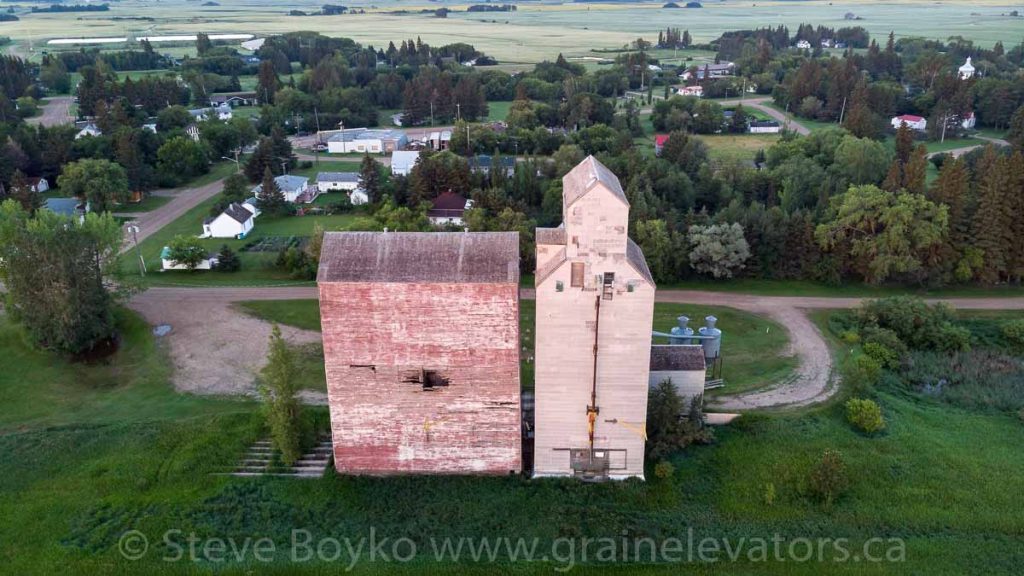 Drone view of Oakburn grain elevator, July 2020. Contributed by Steve Boyko.