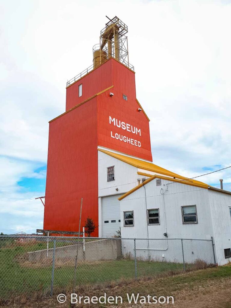 Ex Pioneer grain elevator in Lougheed, Alberta, July 2020. Contributed by Braeden Watson.