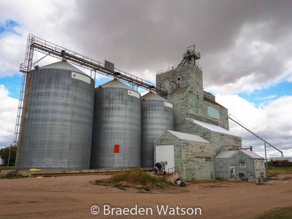 Grain elevator in Kitscoty, AB, Sep 2020. Contributed by Braeden Watson.