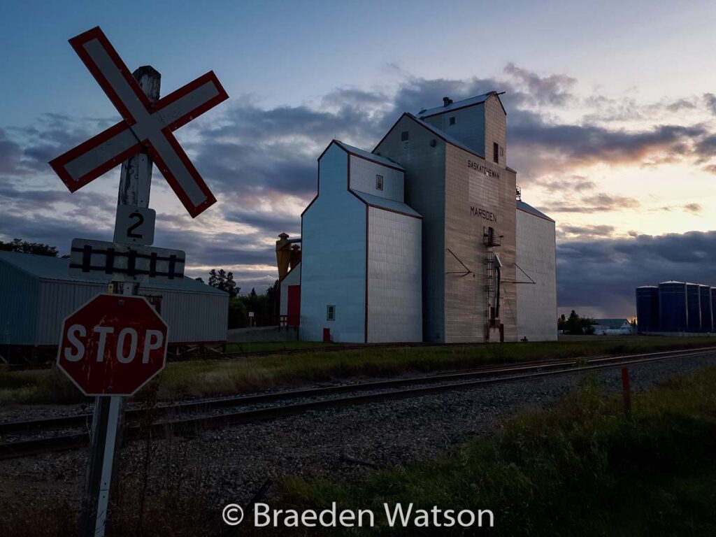Marsden grain elevator with new siding, Sep 2020. Contributed by Braeden Watson.