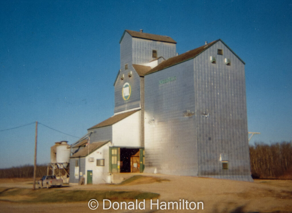 Angusville grain elevator, Oct 1994. Copyright by Donald Hamilton.