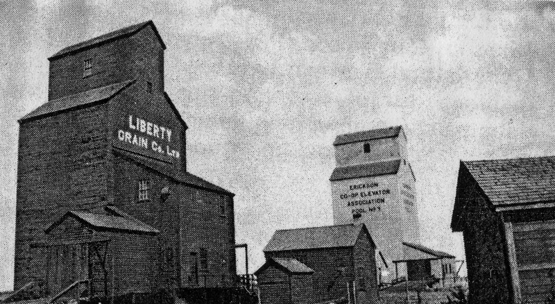 Historical photo of grain elevators in Erickson, MB