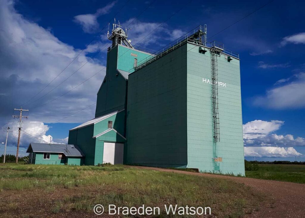 Halkirk, AB grain elevator, July 2020. Contributed by Braeden Watson.