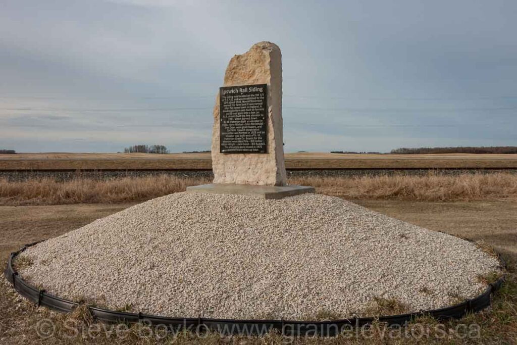 Monument to Ipswitch, MB rail siding. Contributed by Steve Boyko.