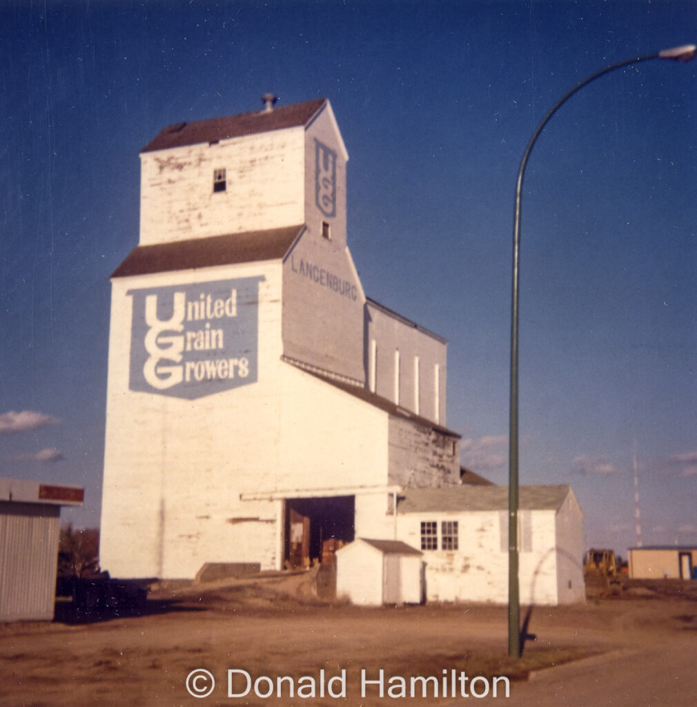 UGG grain elevator in Langenburg, SK, date unknown. Contributed by Donald Hamilton.