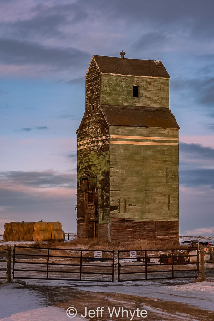 Bittern Lake, AB grain elevator, Dec 2020. Contributed by Jeff Whyte.