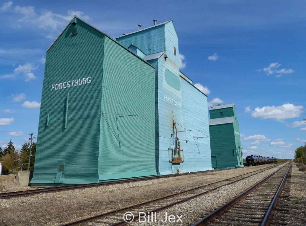 Forestburg, AB grain elevators, May 2013. Contributed by Bill Jex.