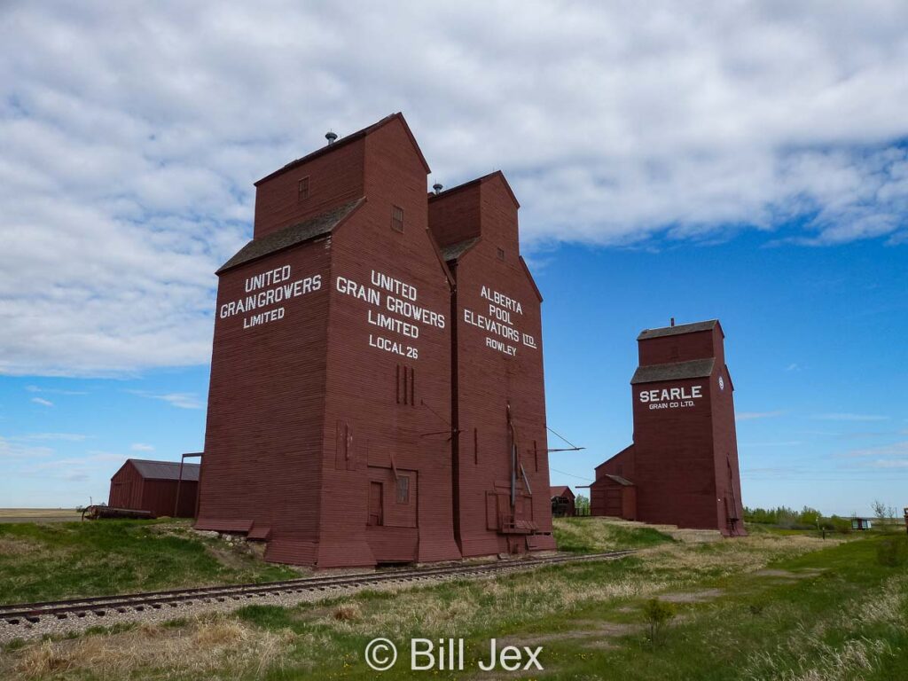 Grain elevators in Rowley, AB, May 2013. Contributed by Bill Jex.