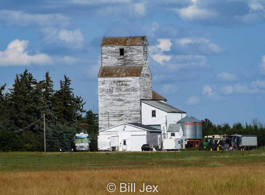 Ex UGG grain elevator near Ryley, AB, July 2014. Contributed by Bill Jex.