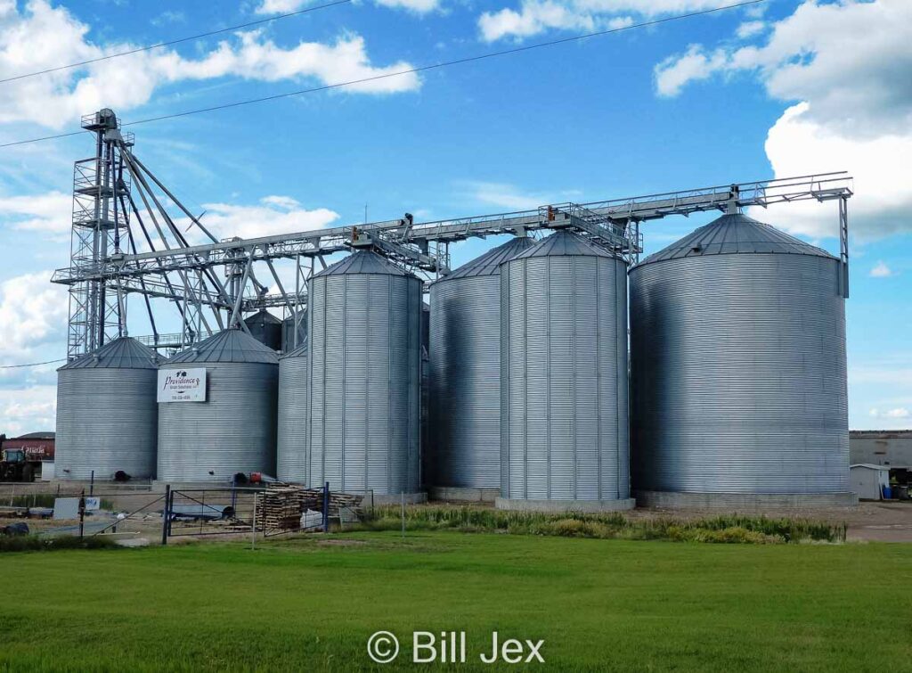 Storage bins for Providence Grain Solutions, Viking, AB, July 2014. Contributed by Bill Jex.