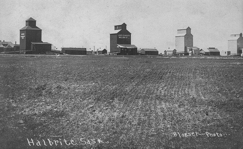 Grain elevators in Halbrite, SK, date unknown