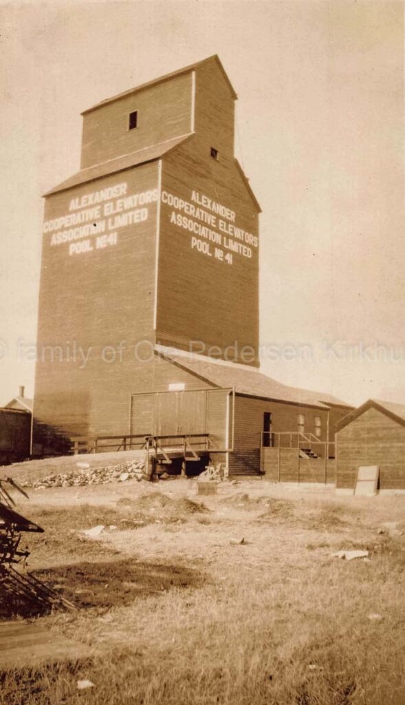 The Manitoba Pool elevator in Alexander, MB, 1927. Contributed by the family of Ole Pedersen Kirkhus.