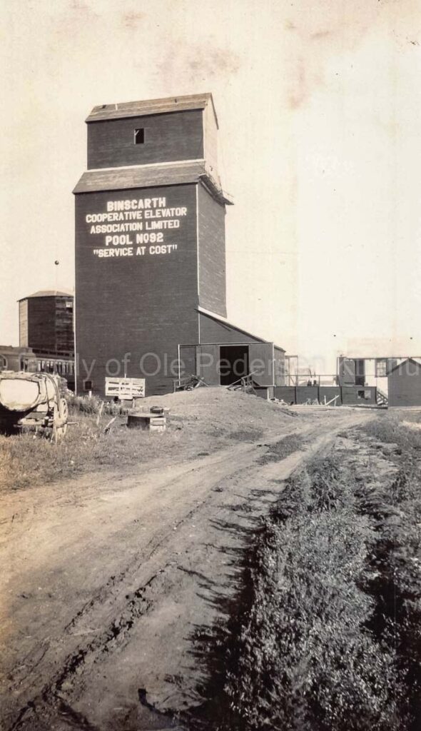 Binscarth, MB grain elevator #92 under construction, 1927 or 1928. Contributed by the family of Ole Pedersen Kirkhus.