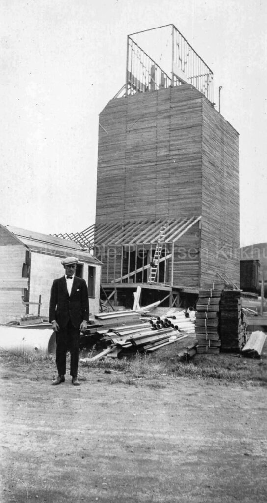 Clearwater grain elevator under construction, 1928. Photo courtesy of the family of Ole Kirkhus.